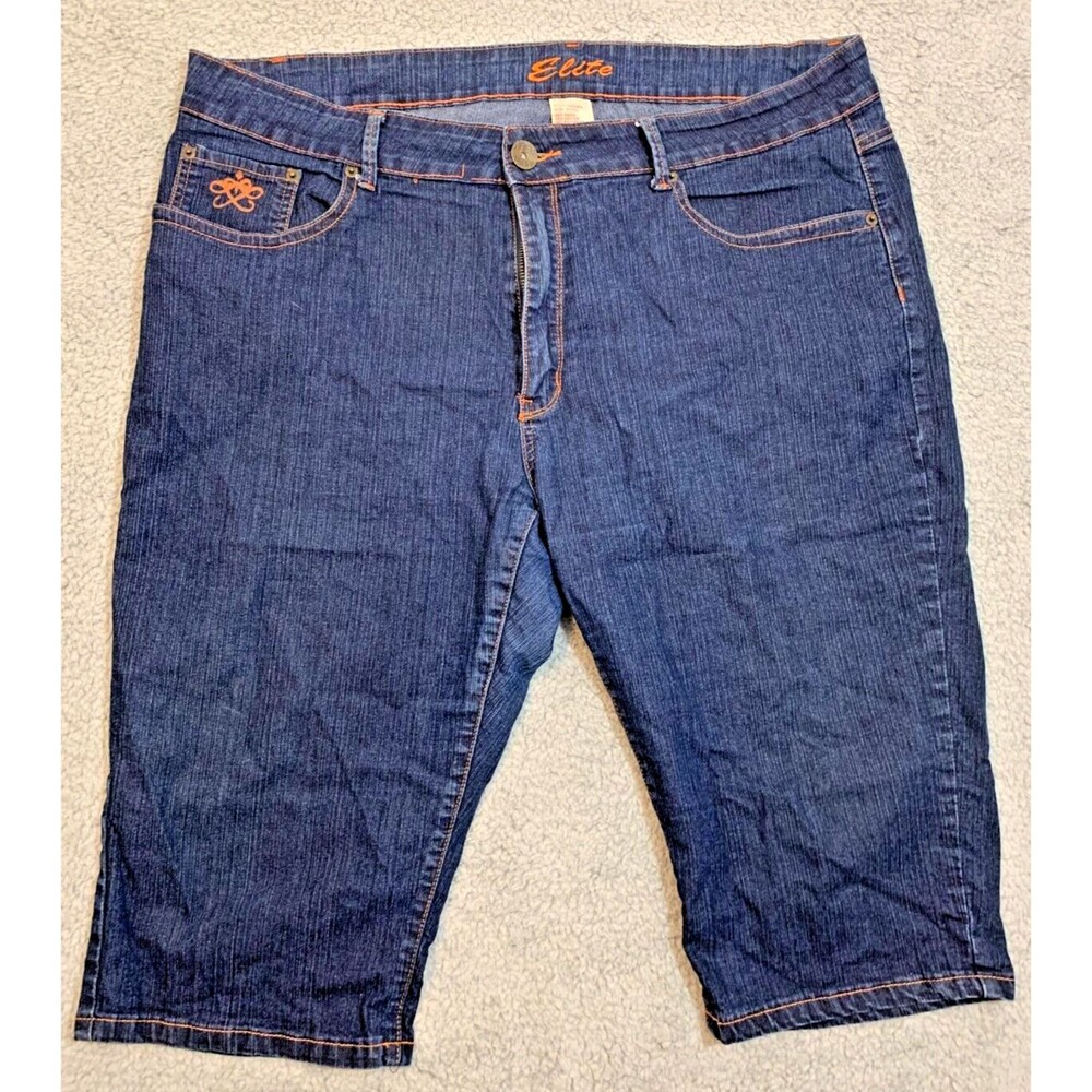 Women's Elite Denim Blue Jean Design Shorts Size 21 / 22x 5-Pockets Orange